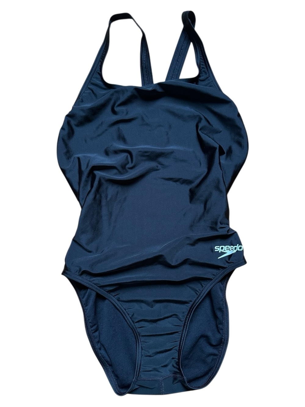 Speedo Women's Black One-Piece High-Cut Sport Swimsuit with Logo Keyhole Back